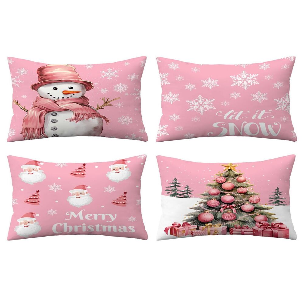 4420 Merry Christmas Pillow Covers 12x20 Set of 4 Velvet Christmas Pillow